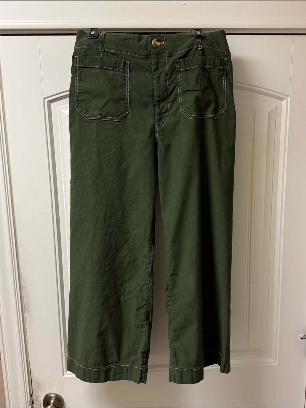 Anthropologie Maeve Green Colette Crop Wide Leg Pants Contrast Stitch Women 30 - Picture 5 of 12